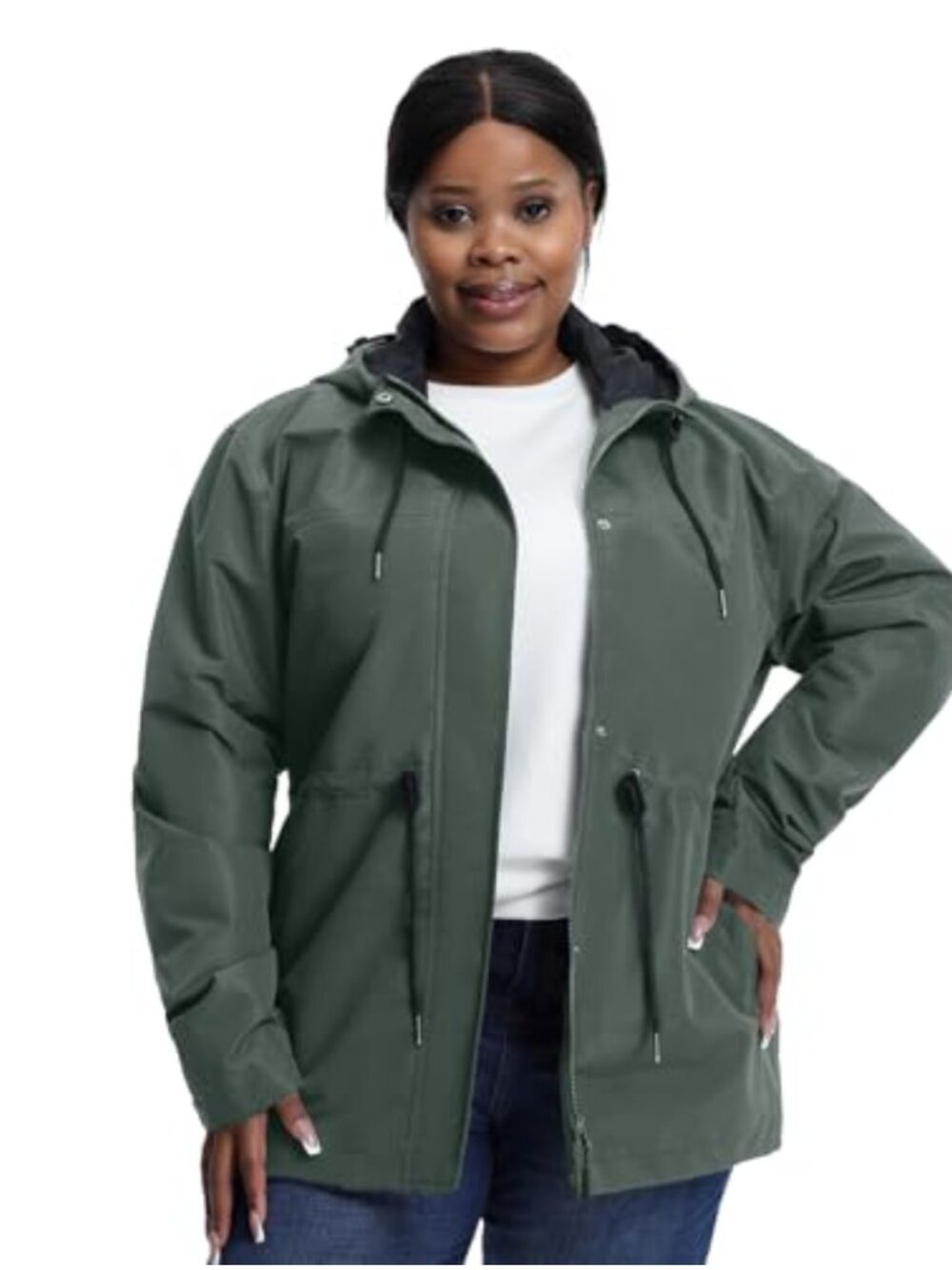 Plus Size Waterproof Windbreaker Jacket with Hood Lightweight Travel Hiking